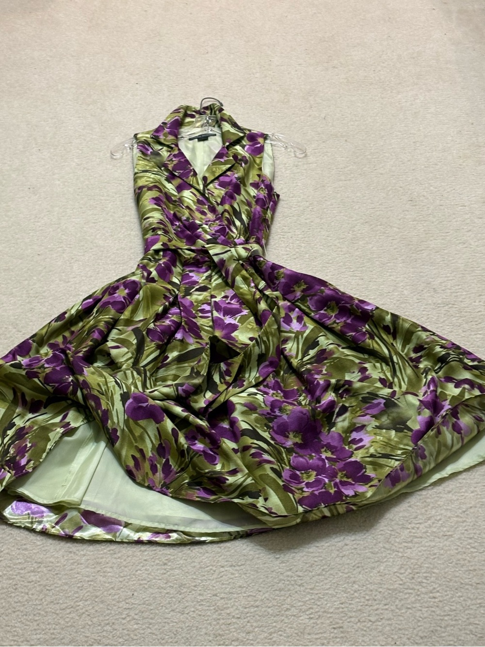 Jessica Howard Midi Aline Floral Belted Cocktail Dress in Light Yellow & Purple